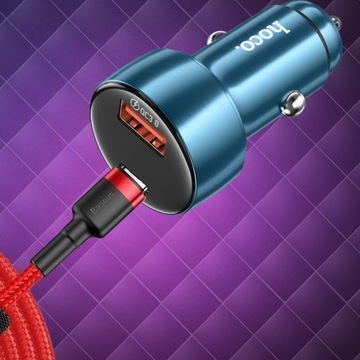 АВТОМОБИЛЬНОЕ ЗАРЯДНОЕ УСТРОЙСТВО USB + КАБЕЛЬ BASEUS 60 Вт БЫСТРАЯ ЗАРЯДКА QC 3.0 TYPE-C