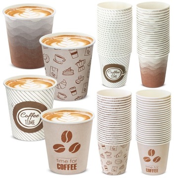 x100 KUBKI PAPIEROWE do KAWY HERBATY 4 wzory