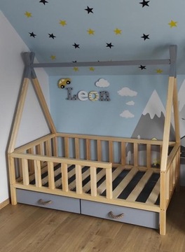 Łóżko szaro-bezbarwne tipi STAŚ 80x160+ 2 szuflady