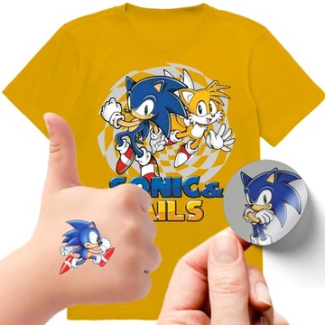 ZESTAW 3W1 KOSZULKA DLA DZIECI TATUAŻE NAKLEJKI SONIC 128 JAKOŚĆ
