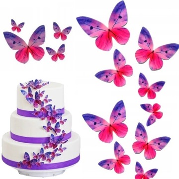 Motylki Motyle Waflowe 3D Na Tort Fioletowe 10 Szt