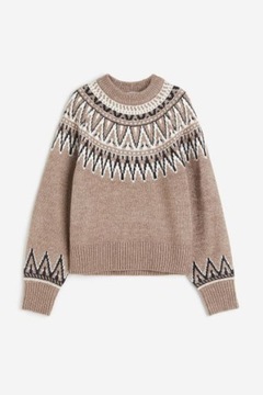 H&M HM Żakardowy sweter wzór norweski damski modny stylowy miękki miły 36 S