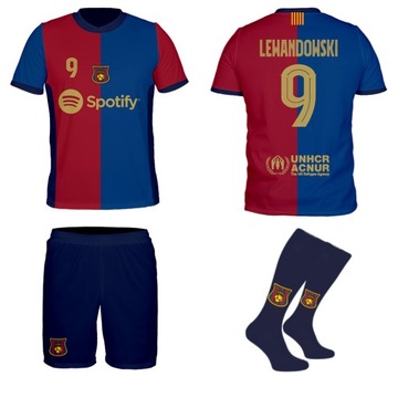Lewandowski Barcelona strój komplet + getry 146