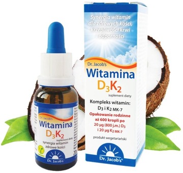 Witamina D3 + K2 MK7 krople 20ml płynie DR JACOBS
