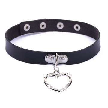 Naszyjnik Choker Obroża Czarna Serce Skórzana Kitty Punkowa Rockowa 16mm