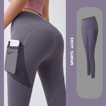 Legginsy Sportowe PUSH Up CRIMPED Z Kieszeniami, L