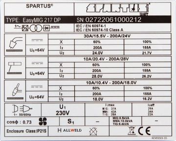 ИНВЕРТОРНЫЙ СВАРОЧНЫЙ АППАРАТ INVERTER SPARTUS MIG 217DP MMA TIG PULS ALUMINIUM 3IN1