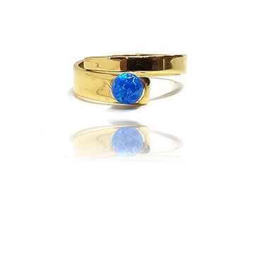 Złoty pierścionek szeroki regulowany z niebieskim opalem srebro 925