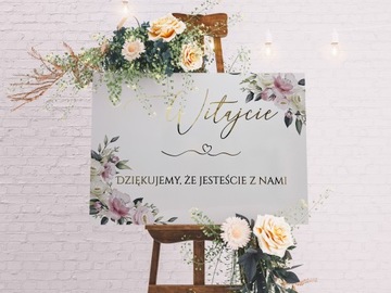 Tablice powitalne PCV 50x70 zieleń i złoto, ramka