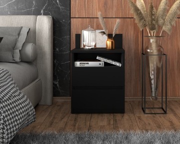 Szafka Nocna Czarna Stolik Nocny 40CM 2 Szuflady Półka Meble Do Sypialni