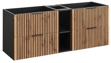 WISZĄCA Szafka do Łazienki CZARNA 140 cm RYFLOWANA