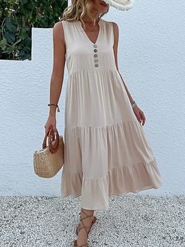 JIM & NORA Casual Summer Midi Dress Women Sleevele