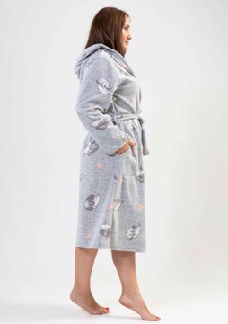 Szlafrok damski polarowy z kapturem długi wiązany ciepły miły Vienetta 4XL