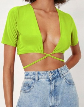 C8C104 ZIELONY WIĄZANY TOP NASTY GAL S