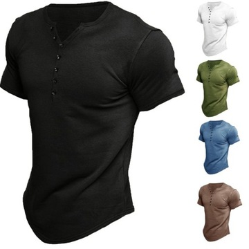 Męskie T-shirty Slim Solid Muscle Sportowe koszule z krótkim rękawem Casual