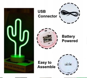 Zielony kaktus Neon Signs LED Lampka nocna USB