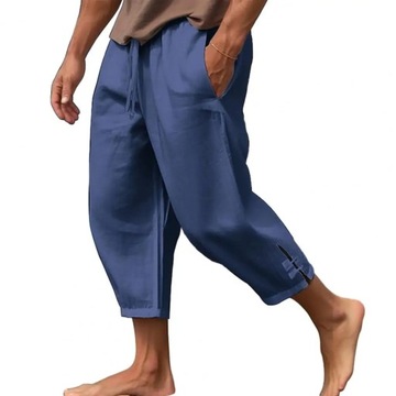 Drawstring Linen Pants Men's Drawstring Cropped Pa