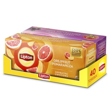 Zestaw Lipton herbatka owocowa Grejpfrut Pomarańcz, Malina Bez 2x20 torebek