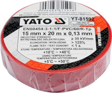 TAŚMA IZOLACYJNA CZERWONA 15MMX20M YATO YT-81592