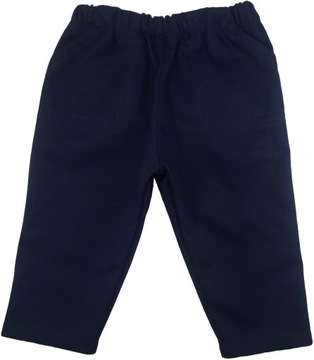 SPODNIE wizytowe granatowe bawełniane 68 cm +4m