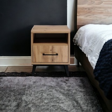 Стол, Прикроватная тумбочка с ящиком, ЛОФТ, Светодиодная лампа, ДУБ ВОТАН, Спальня