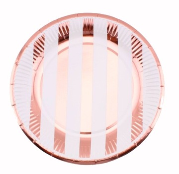 Talerzyki papierowe ROSE GOLD PASKI 18cm party