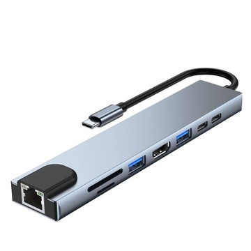ADAPTER HUB STACJA 8W1 USB-C HDMI 4K LAN SD/TF PD