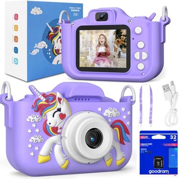 ЦИФРОВАЯ КАМЕРА ДЛЯ ДЕТЕЙ ЕДИНОРОГ СЕЛФИ-КАМЕРА+КАРТА 32 ГБ МЕНЮ PL