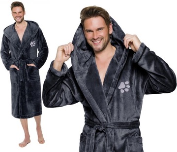 ŁAPKA CIEPŁY DŁUGI SZLAFROK MĘSKI Z KAPTUREM M