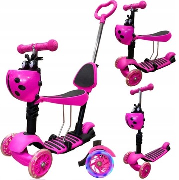 ТРЕХКОЛЕСНЫЙ БАЛАНСИРОВОЧНЫЙ СКУТЕР LED 5В1 РОЗОВЫЙ БОЖЬЯ КОРОВКА