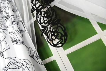 KOMPLET ZASŁON Z FIRANĄ I PANELEM AŻUROWYM W OZDOBNE KWIATY 400x160