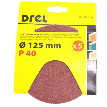 PAPIER ŚCIERNY NA RZEP KRĄŻKI 125mm P40 - 5szt