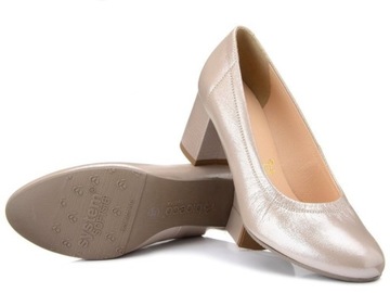 Czółenka damskie buty na obcasie skórzane beżowe Bioeco 5755 36