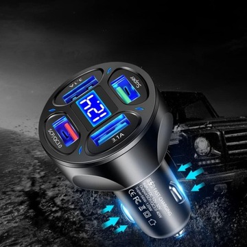 SZYBKA Ładowarka samochodowa 4xUSB 7A MOCNA 66W 3xQC SZYBKI KABEL 3W1