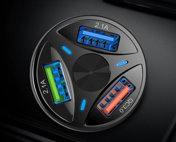 ŁADOWARKA SAMOCHODOWA 3x USB 3A QC3.0 QUICK CHARGE SZYBKIE ŁADOWANIE LED