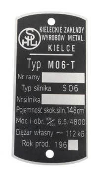 Tabliczka znamionowa SHL M06T S06