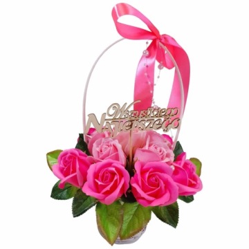 Очаровательный букет Корзина с розовыми мыльными розами, необыкновенный ПОДАРОК, подарок.