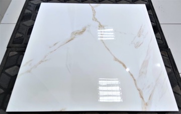 PŁYTKI PODŁOGOWE ŚCIENNE GRES POLER BIAŁY MARMUR ZŁOTA ŻYŁKA 60X60 GAT. 1