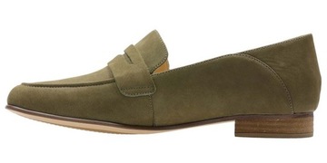 Półbuty damskie Clarks Pure Iris zielone khaki skórzane wsuwane 37