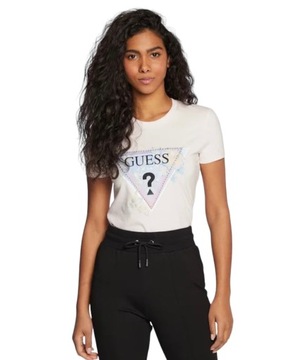 GUESS T-Shirt damski W3RI18 J1314 Różowy Slim S