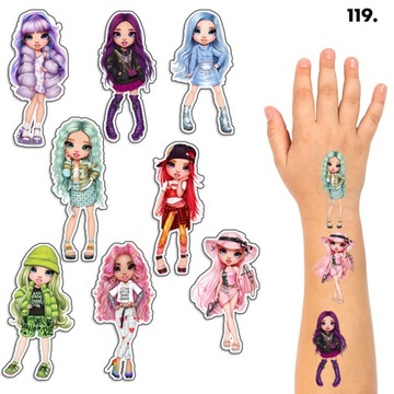 TATUAŻE ZMYWALNE DLA DZIECI TYMCZASOWE RAINBOW HIGH - 8 EL. / 150 WZORÓW