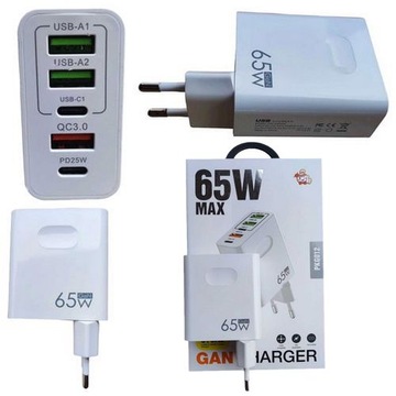 SZYBKA ŁADOWARKA SIECIOWA 65W GAN USB USB-C QC PD