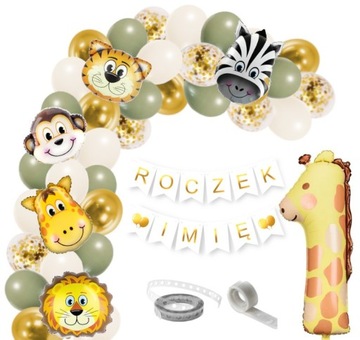 Balony safari ROCZEK cyfra 1 urodziny girlanda zoo