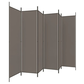 PARAWAN POKOJOWY 6-PANELOWY, ANTRACYTOWY, 300x200 CM, TKANINA