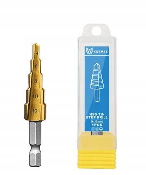 Wiertło stopniowe proste HSS TIN 4-12mm Kormax