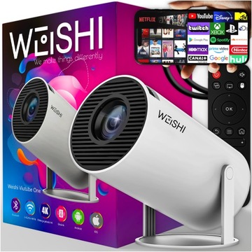 PROJEKTOR RZUTNIK ANDROID TV WIFI FULL HD PRZENOŚNY SMART GŁOŚNIK OBROTOWY