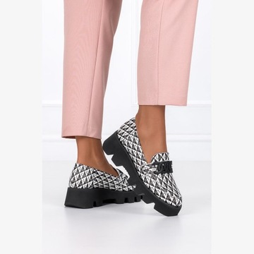 MOKASYNY DAMSKIE PÓŁBUTY SKÓRZANE NA PLATFORMIE 40