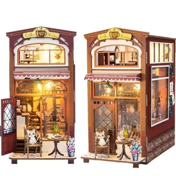 Miniaturowy domek Book Nook DIY Śniadanie na mieście Kawa Poranek Model