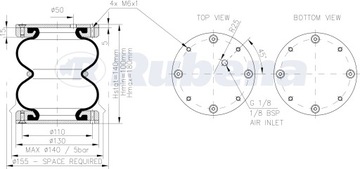ПНЕВМАТИЧЕСКАЯ ПОДУШКА сильфон RUBENA 130х2 клапана. ОЦИНКОВАННЫЙ