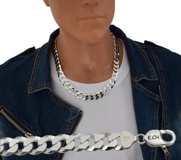 Srebrny Gruby Łańcuch Męski Pancerka Pełny Diamentowany 14,30 mm Grawer